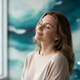 Portrait of a serene woman in her late 20s to early 30s, smiling gently, showing a sense of calm and relief.
